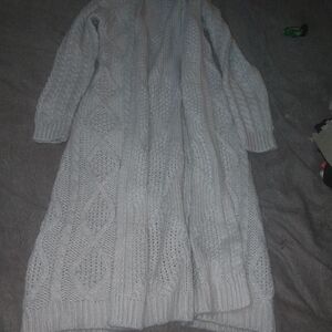 Belldini Cream Cable-Knit Long Sweater Cardigan Bin 01